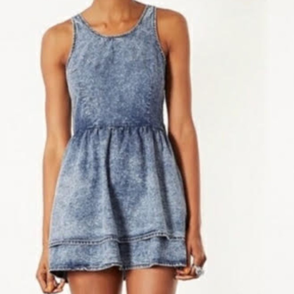 Topshop Moto acid wash denim dress laced lattice